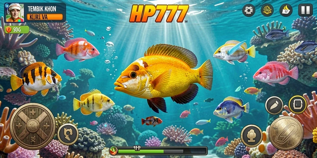 Tampilan gameplay menarik HP777 dengan berbagai ikan yang menunggu untuk ditangkap.