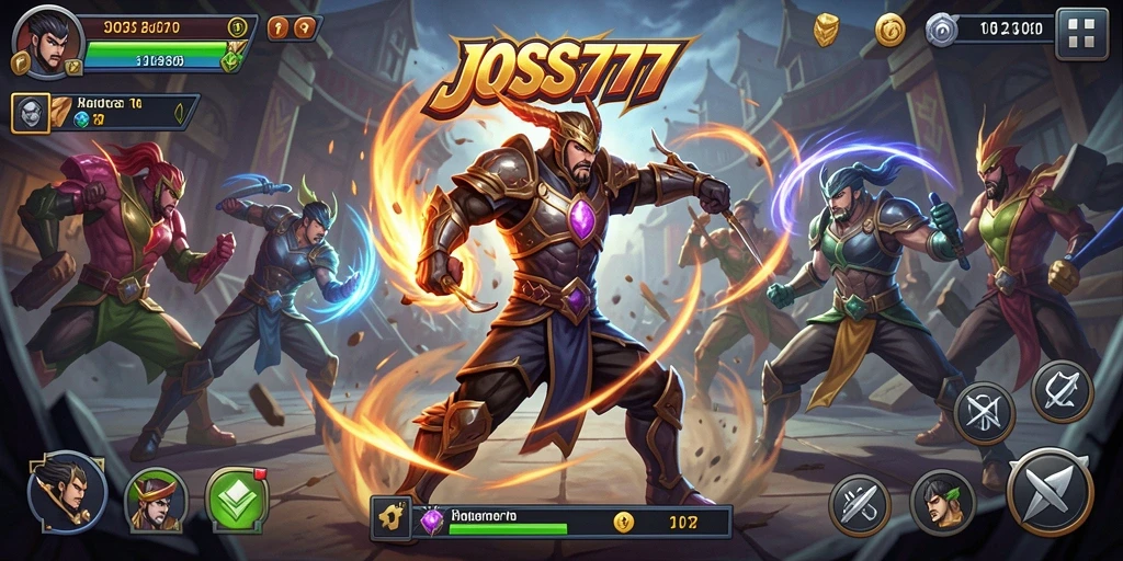 Gameplay JOSS777 yang menegangkan dan penuh aksi di arena pertarungan.