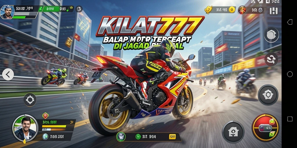 Tampilan penuh aksi dari gameplay balap motor KILAT777 yang seru.