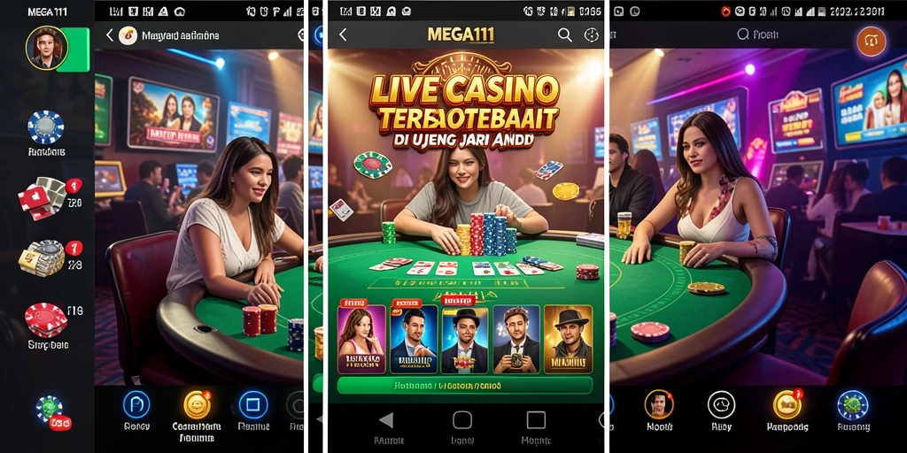 Screenshot gameplay MEGA111 dengan dealer langsung yang ramah.