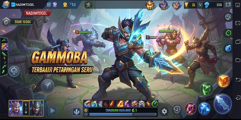 Screenshot NADIMTOGEL yang menampilkan pertarungan seru di arena MOBA.