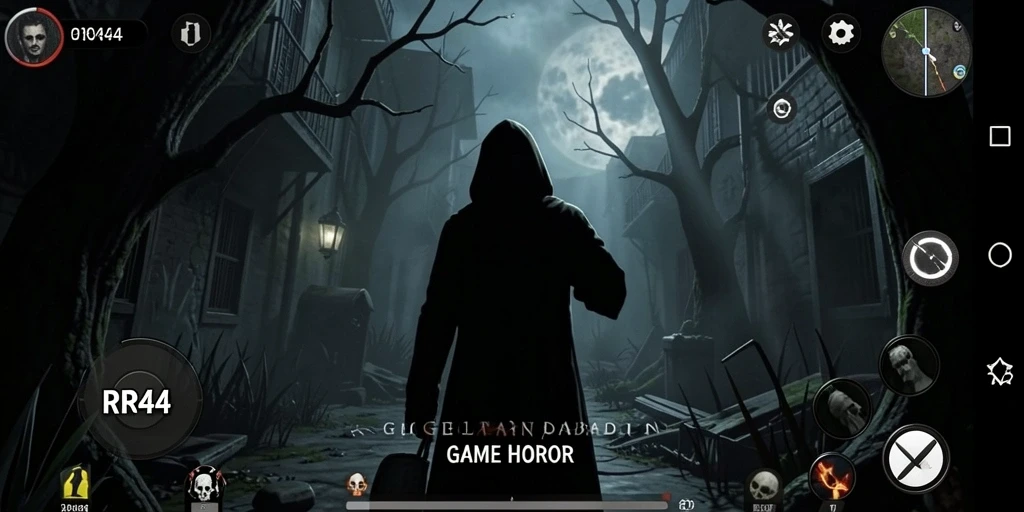 Screenshot menampilkan momen menegangkan dalam game horor RR44.