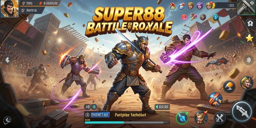 Tampilan gameplay mendebarkan dalam SUPER88 saat bertempur dengan pemain lain.