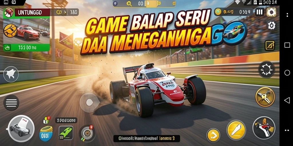Tampilan gameplay UNTUNGGO yang seru dan menegangkan di trek balap.